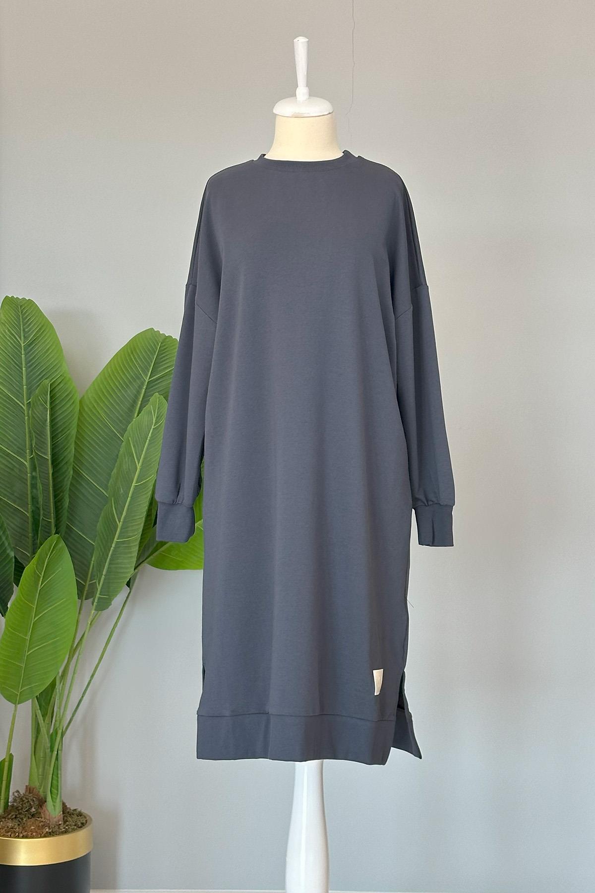 Soul Basic Uzun Sweat Tunik 30645 Füme