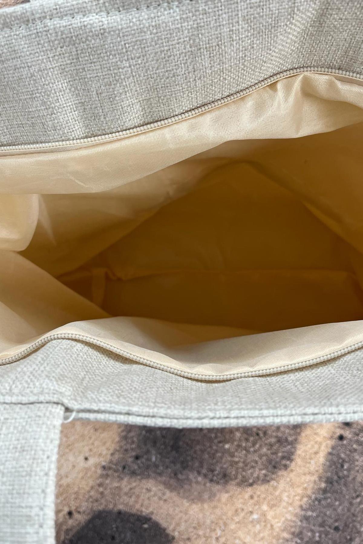 Summer Nakışlı Plaj Çantası Bej