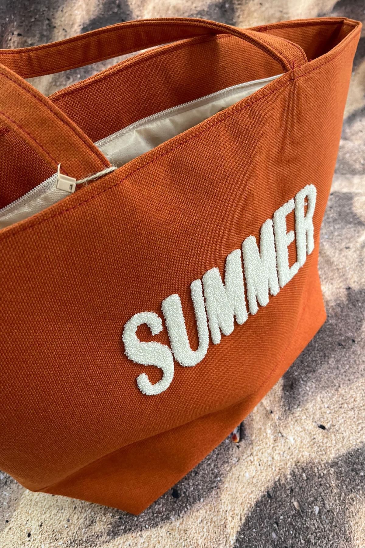 Summer Nakışlı Plaj Çantası Kiremit