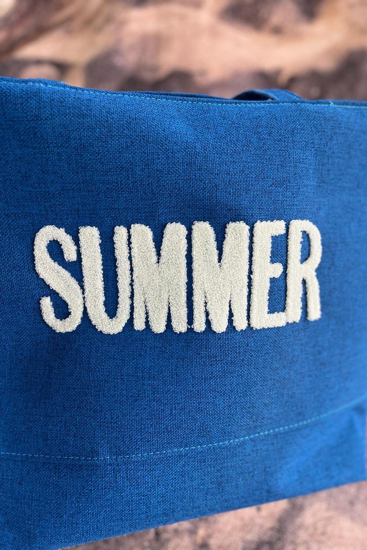 Summer Nakışlı Plaj Çantası Saks