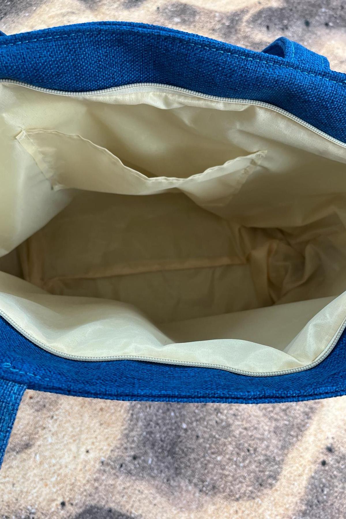 Summer Nakışlı Plaj Çantası Saks