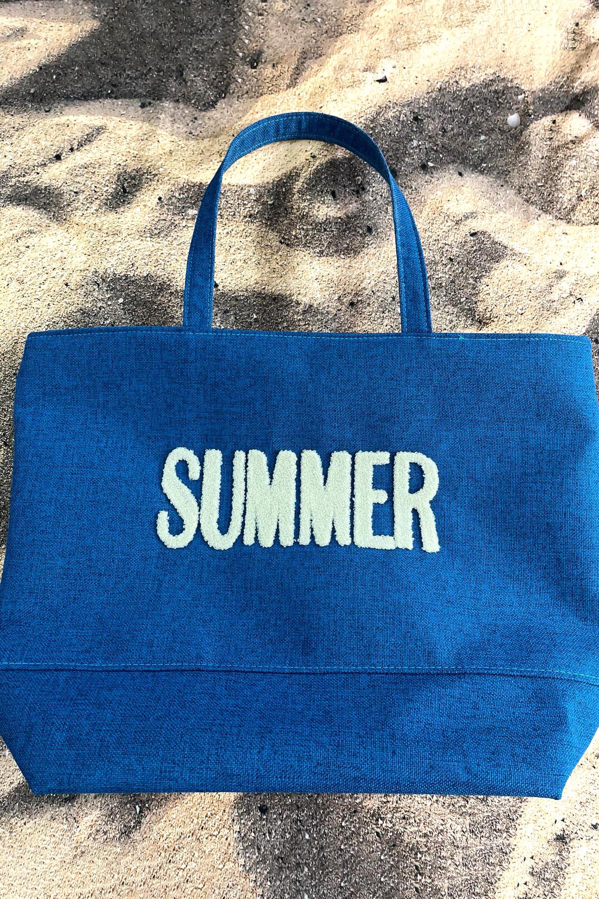 Summer Nakışlı Plaj Çantası Saks