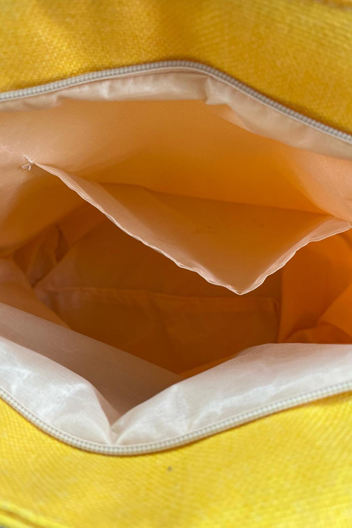 Summer Nakışlı Plaj Çantası Sarı