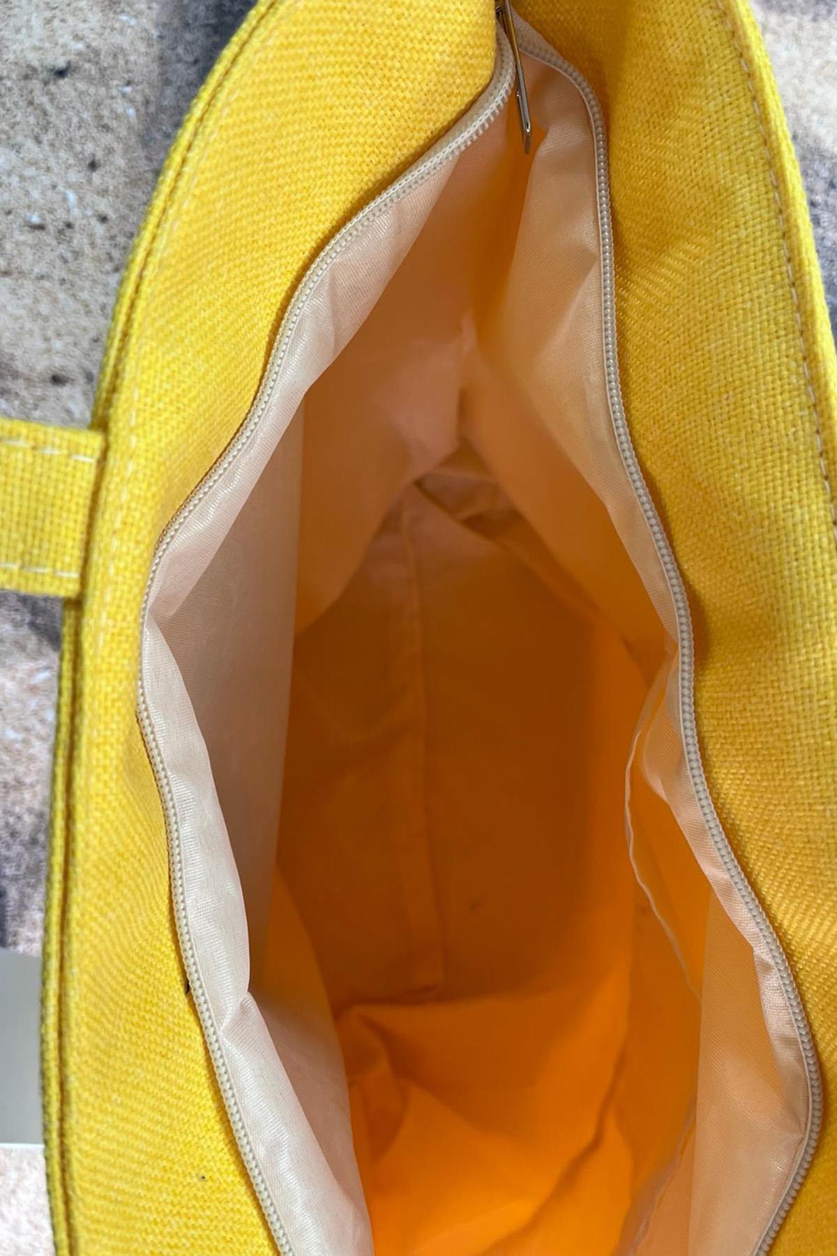 Summer Nakışlı Plaj Çantası Sarı