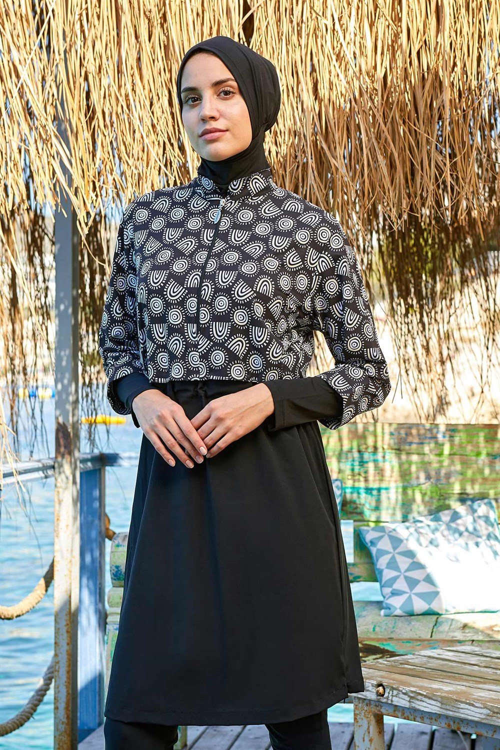 Tam Kapalı Tesettür Mayo 0555 Siyah Remsa Mayo