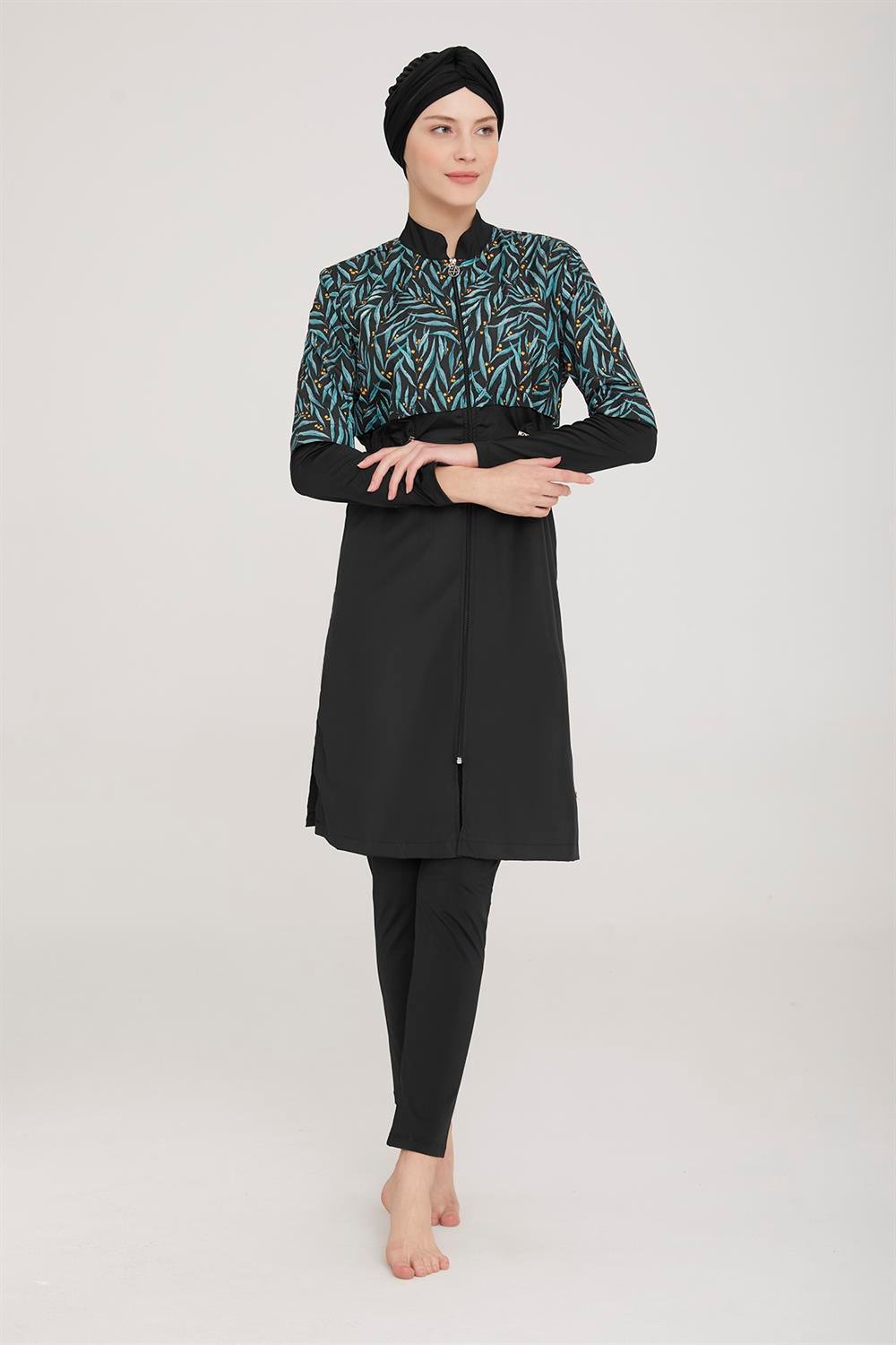 Tam Kapalı Tesettür Mayo Alkım 8065 Siyah Remsa Mayo