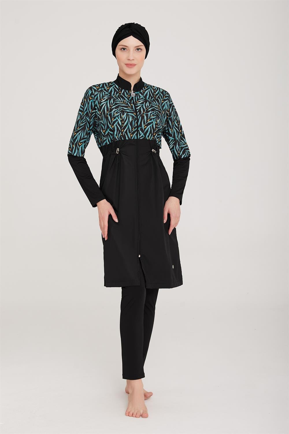 Tam Kapalı Tesettür Mayo Alkım 8065 Siyah Remsa Mayo