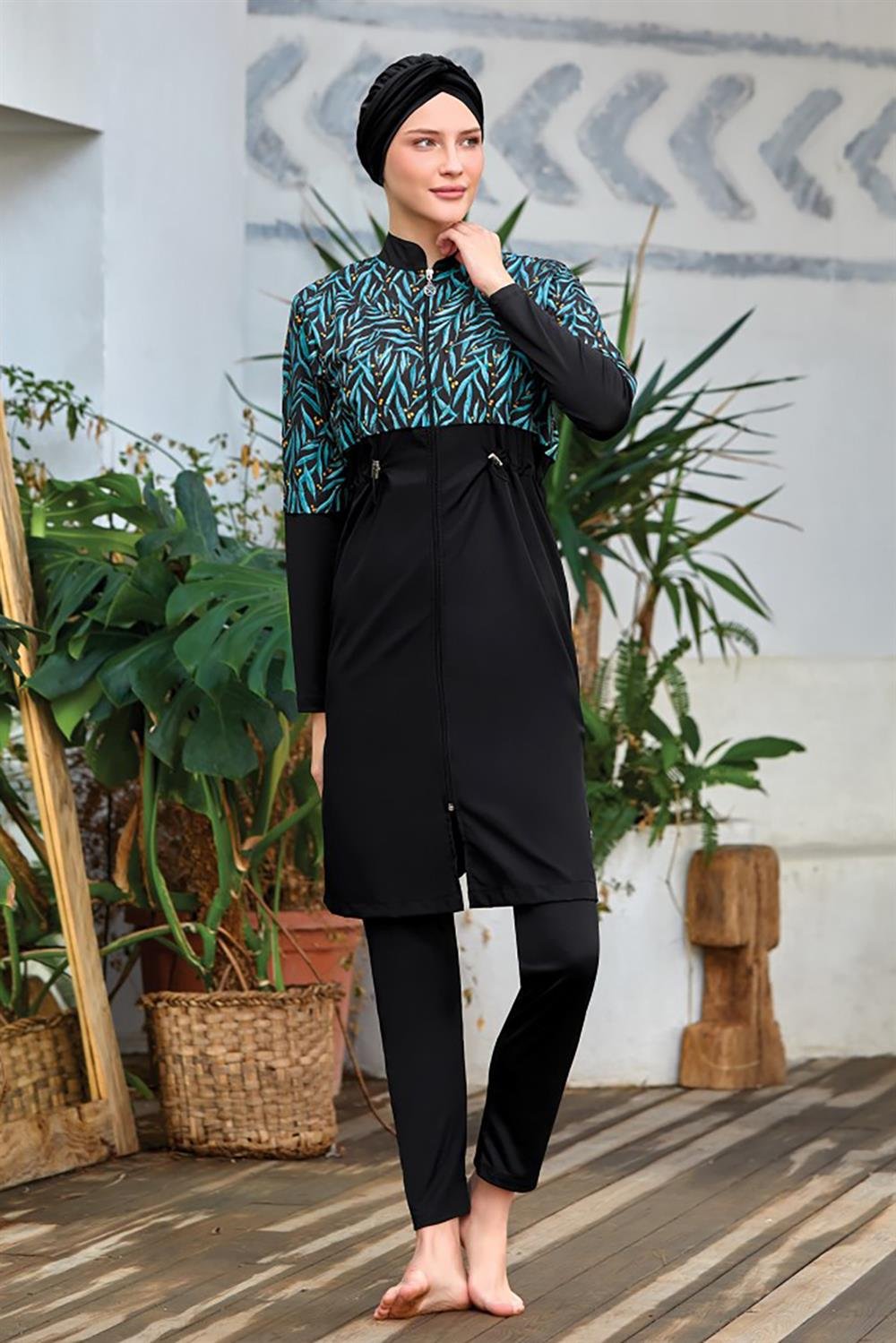 Tam Kapalı Tesettür Mayo Alkım 8065 Siyah Remsa Mayo