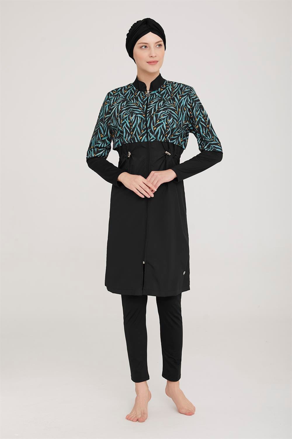 Tam Kapalı Tesettür Mayo Alkım 8065 Siyah Remsa Mayo