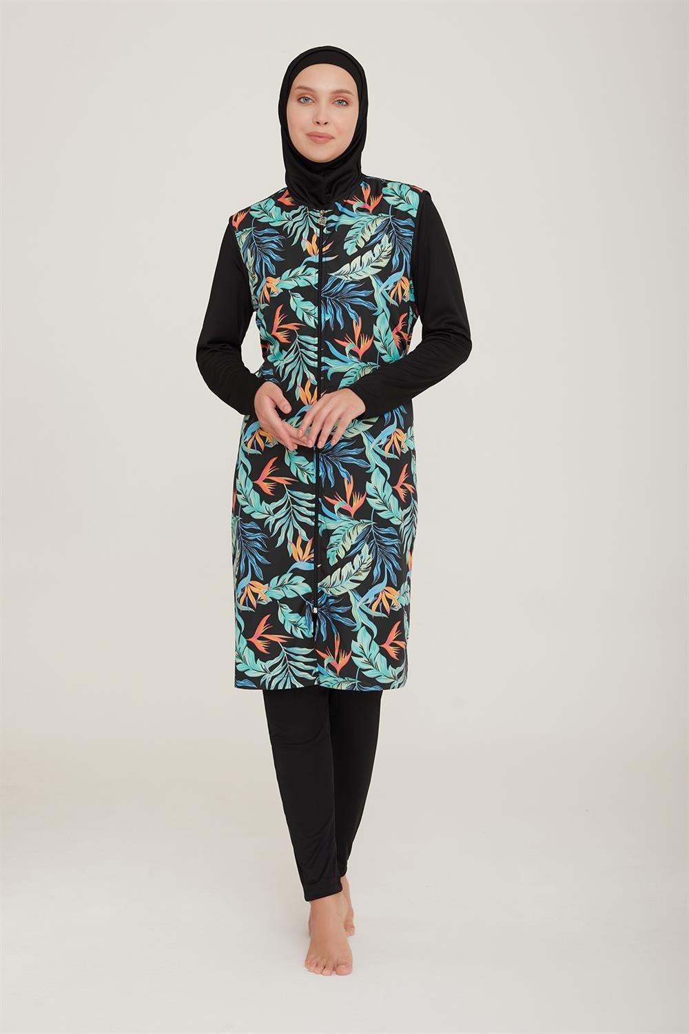 Tam Kapalı Tesettür Mayo Aren 2 9043 Siyah Remsa Mayo