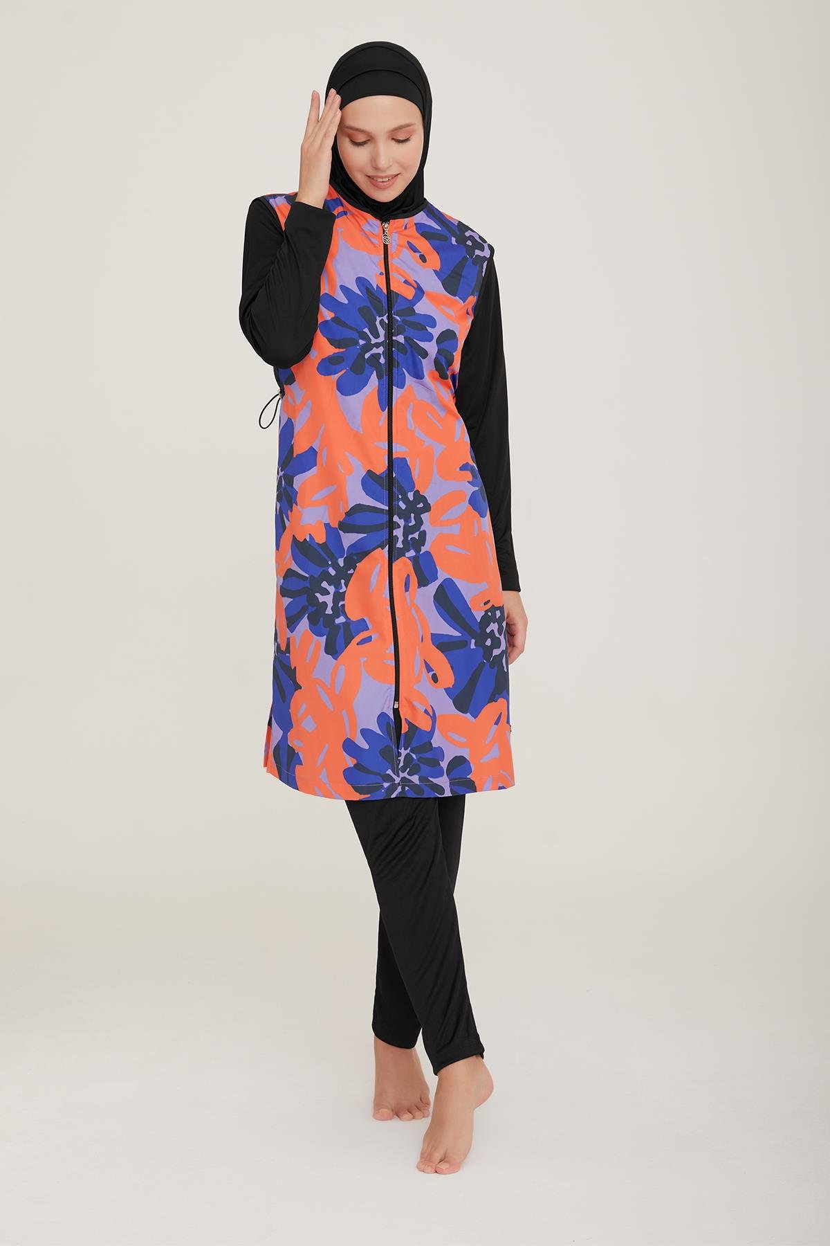 Tam Kapalı Tesettür Mayo Aren 5 9046 Siyah Remsa Mayo