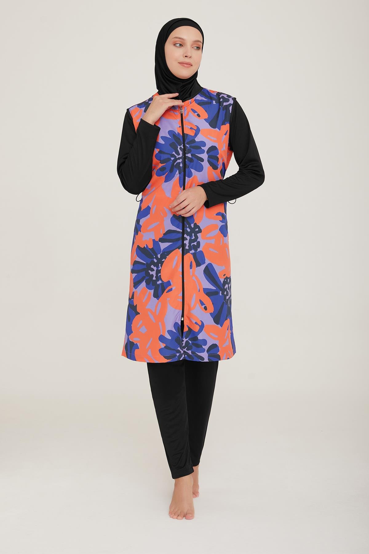 Tam Kapalı Tesettür Mayo Aren 5 9046 Siyah Remsa Mayo