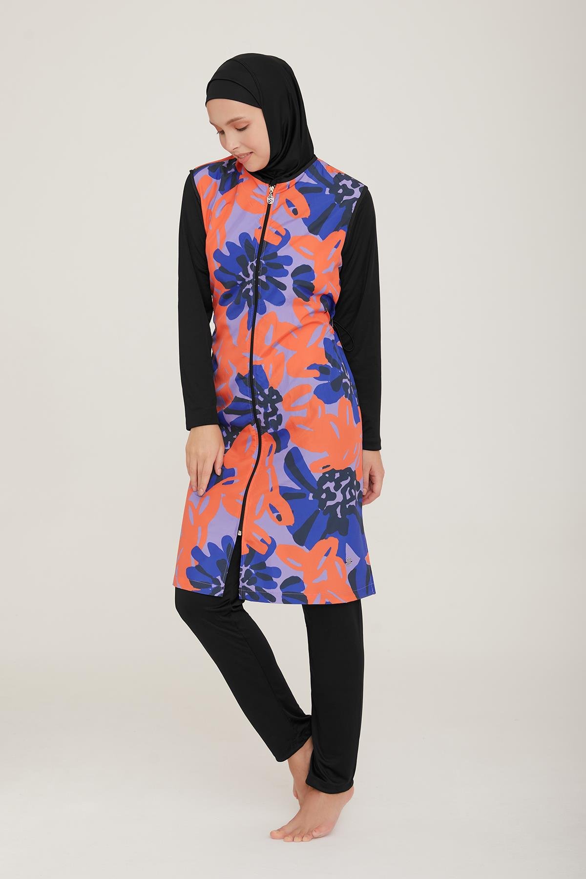 Tam Kapalı Tesettür Mayo Aren 5 9046 Siyah Remsa Mayo