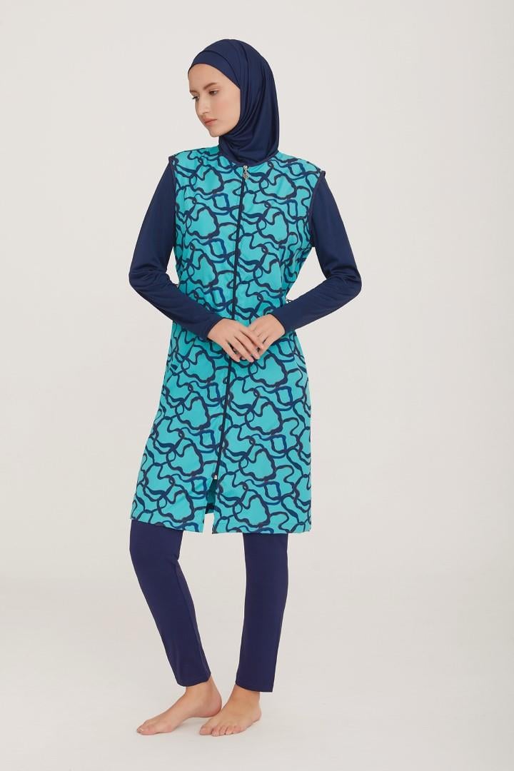 Tam Kapalı Tesettür Mayo Aren 6 9047 Koyu Lacivert Remsa Mayo