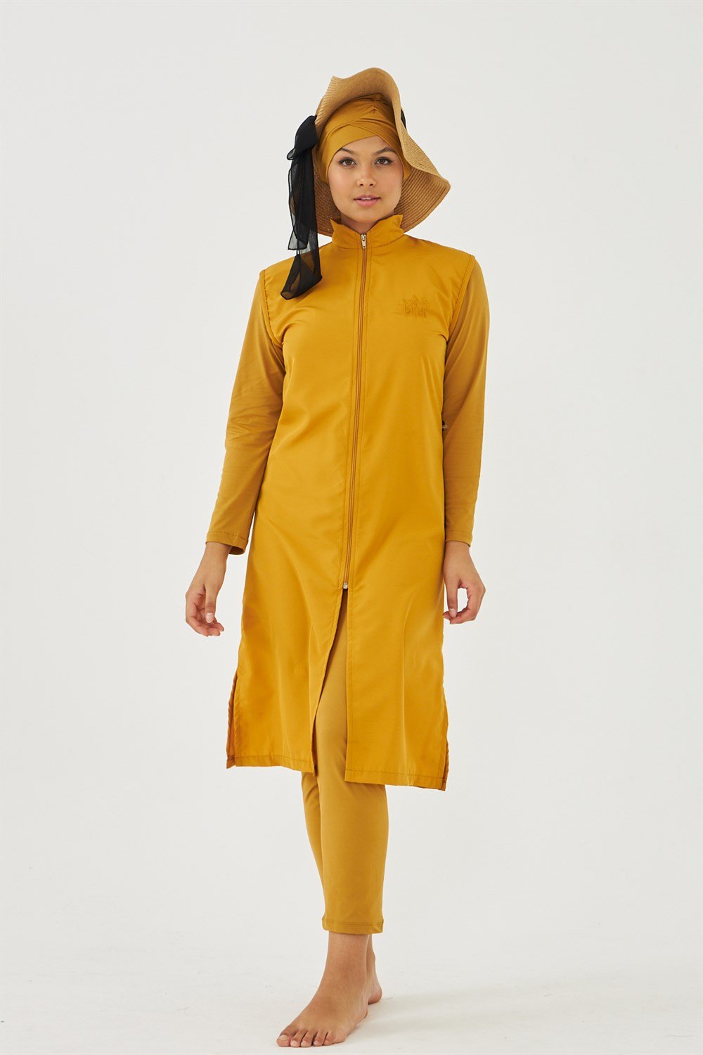 Tam Kapalı Tesettür Mayo Deniz Mayosu Hardal TD703-129