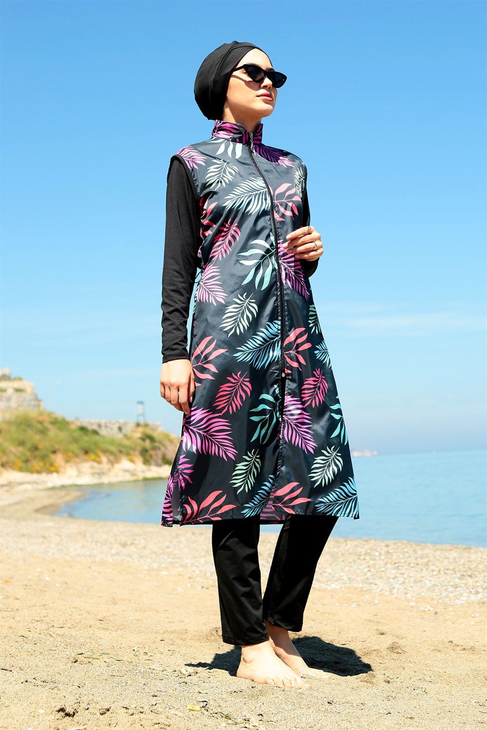 Tam Kapalı Tesettür Mayo Deniz Mayosu TD21-219 Siyah