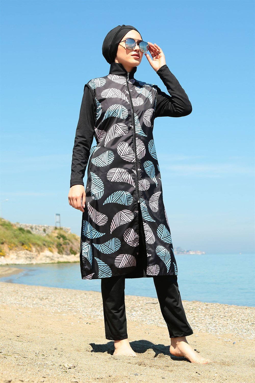 Tam Kapalı Tesettür Mayo Deniz Mayosu TD21-198 Siyah