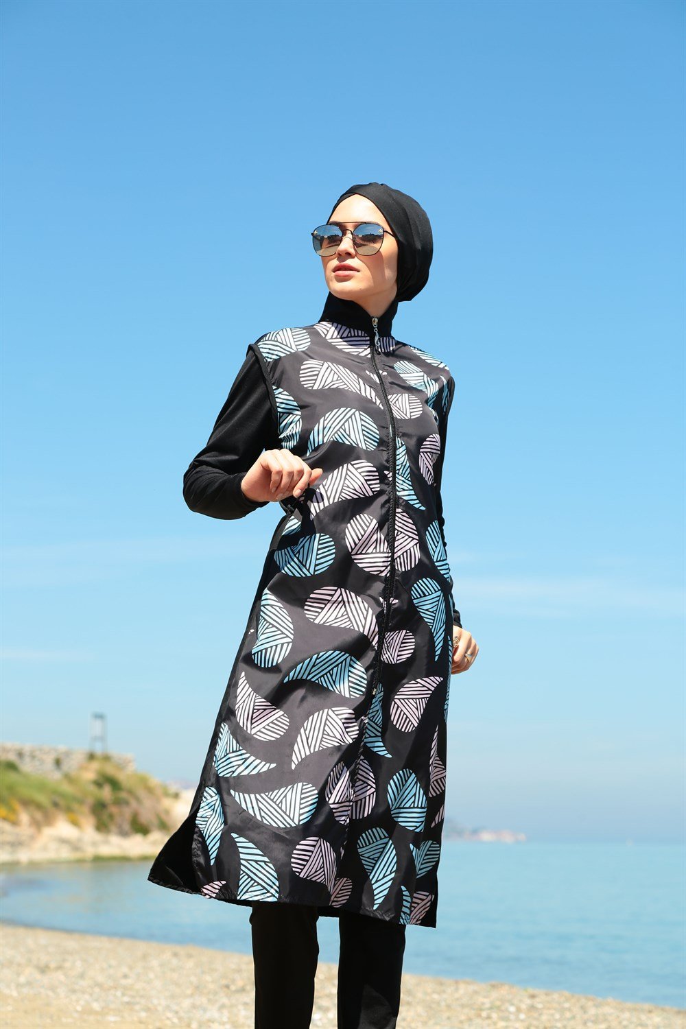 Tam Kapalı Tesettür Mayo Deniz Mayosu TD21-198 Siyah