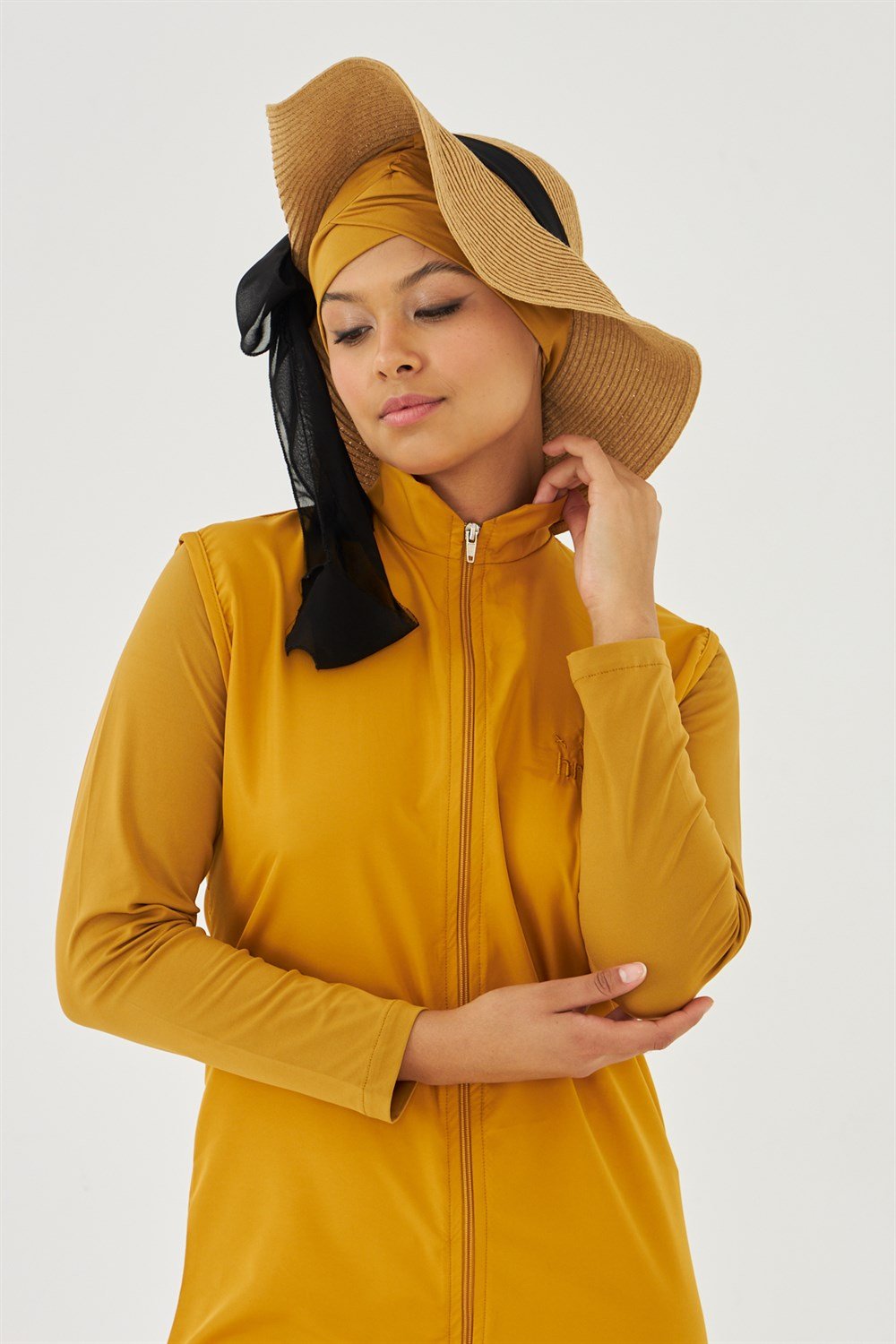 Tam Kapalı Tesettür Mayo Deniz Mayosu Hardal TD703-129