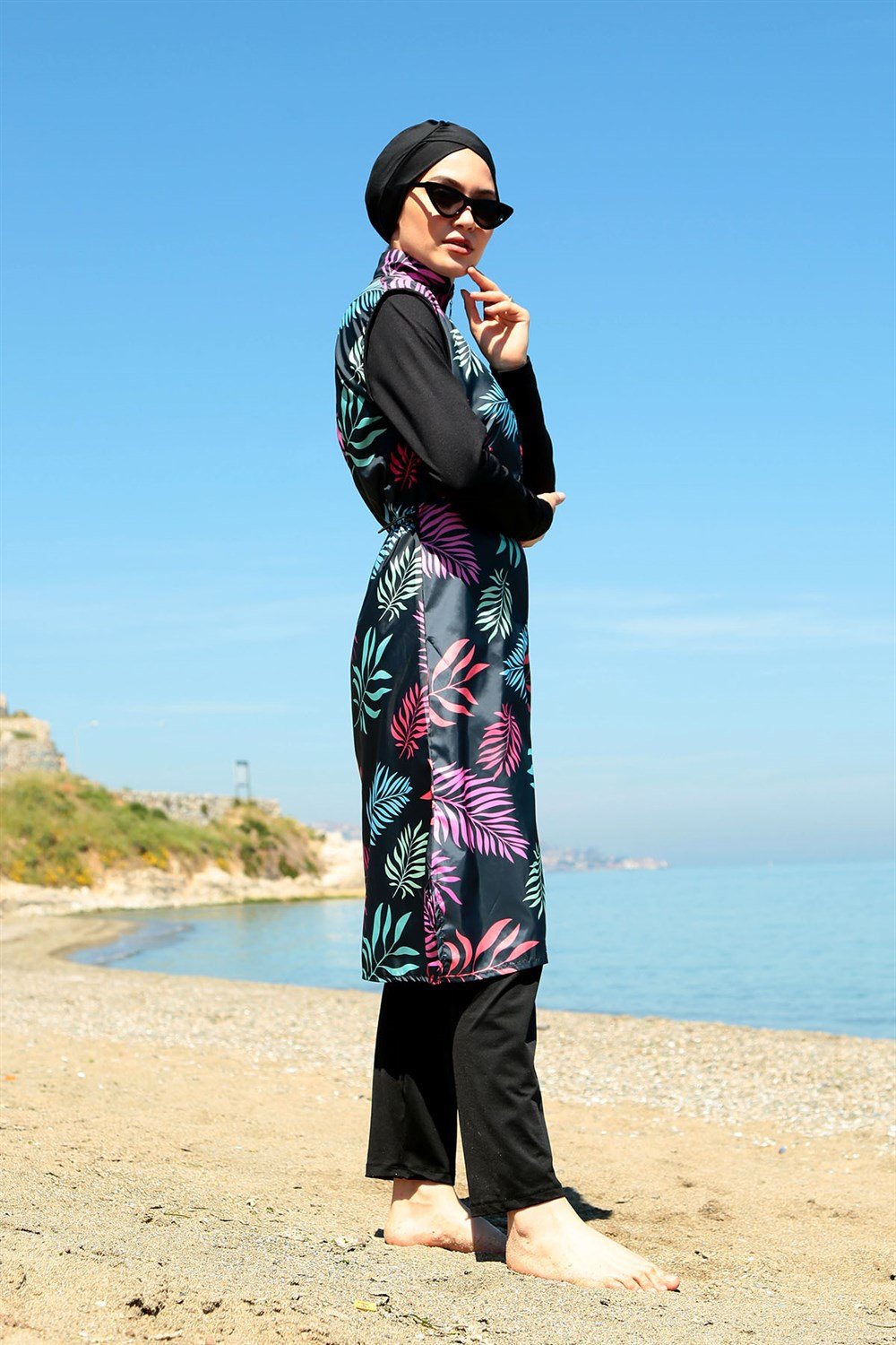 Tam Kapalı Tesettür Mayo Deniz Mayosu TD21-219 Siyah