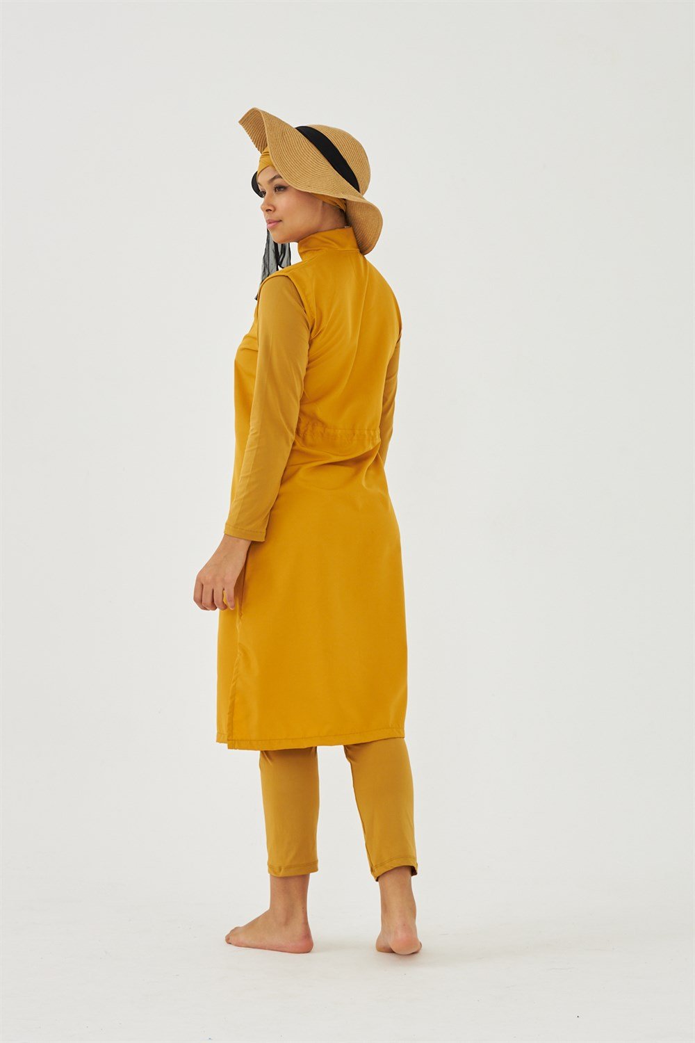 Tam Kapalı Tesettür Mayo Deniz Mayosu Hardal TD703-129