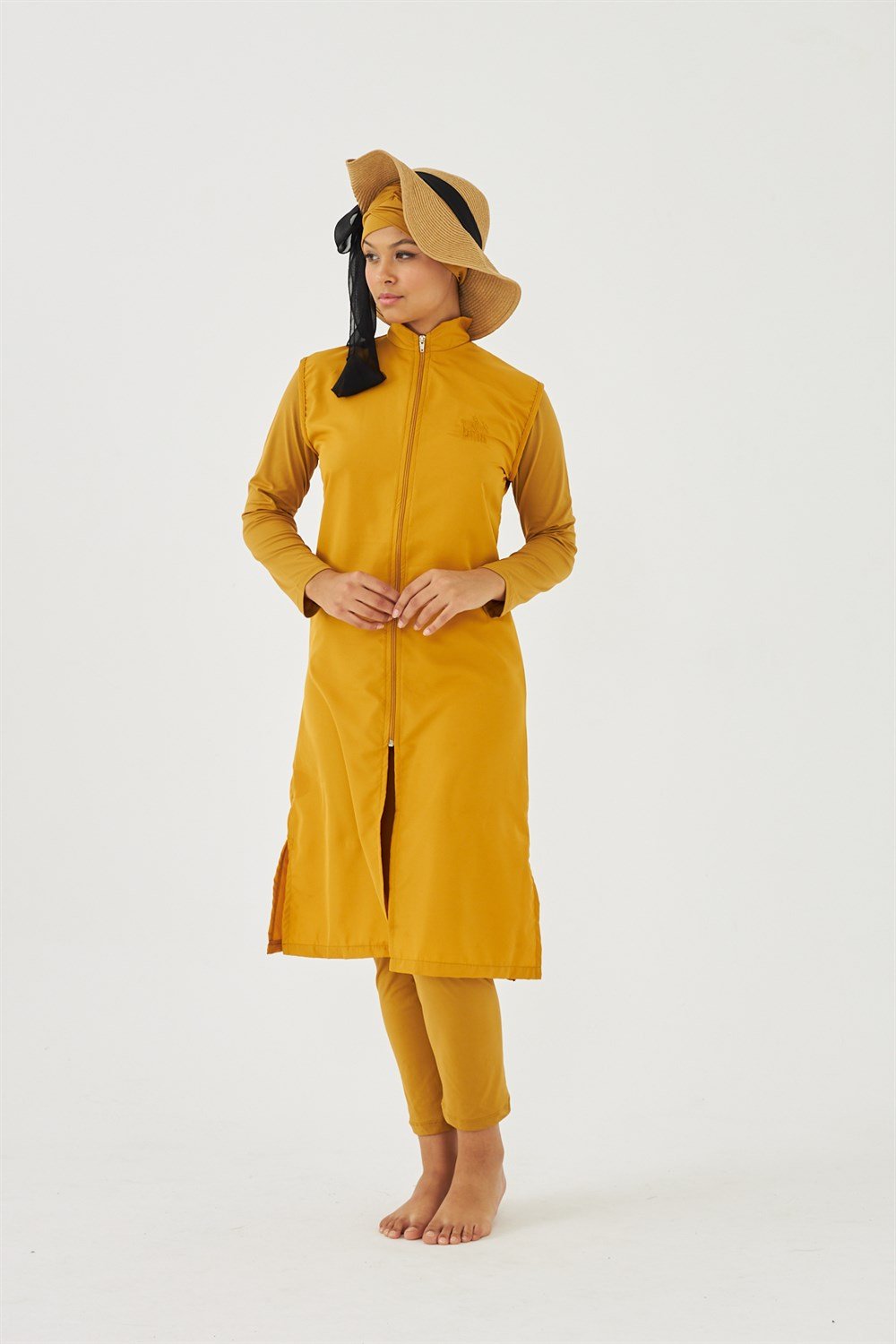 Tam Kapalı Tesettür Mayo Deniz Mayosu Hardal TD703-129