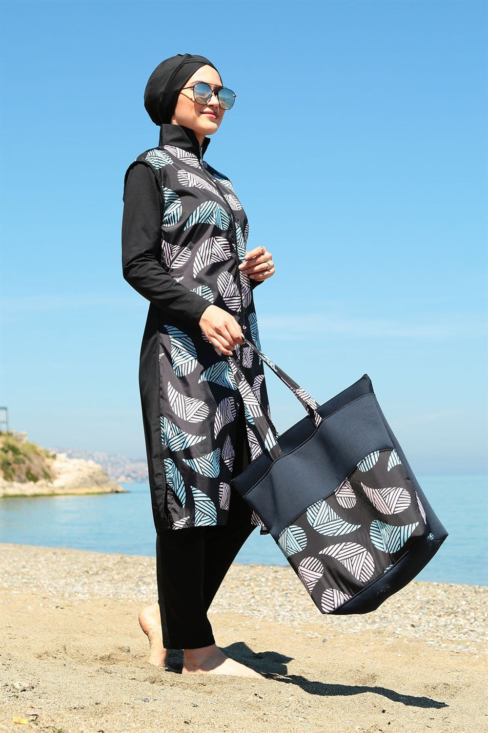 Tam Kapalı Tesettür Mayo Deniz Mayosu TD21-198 Siyah