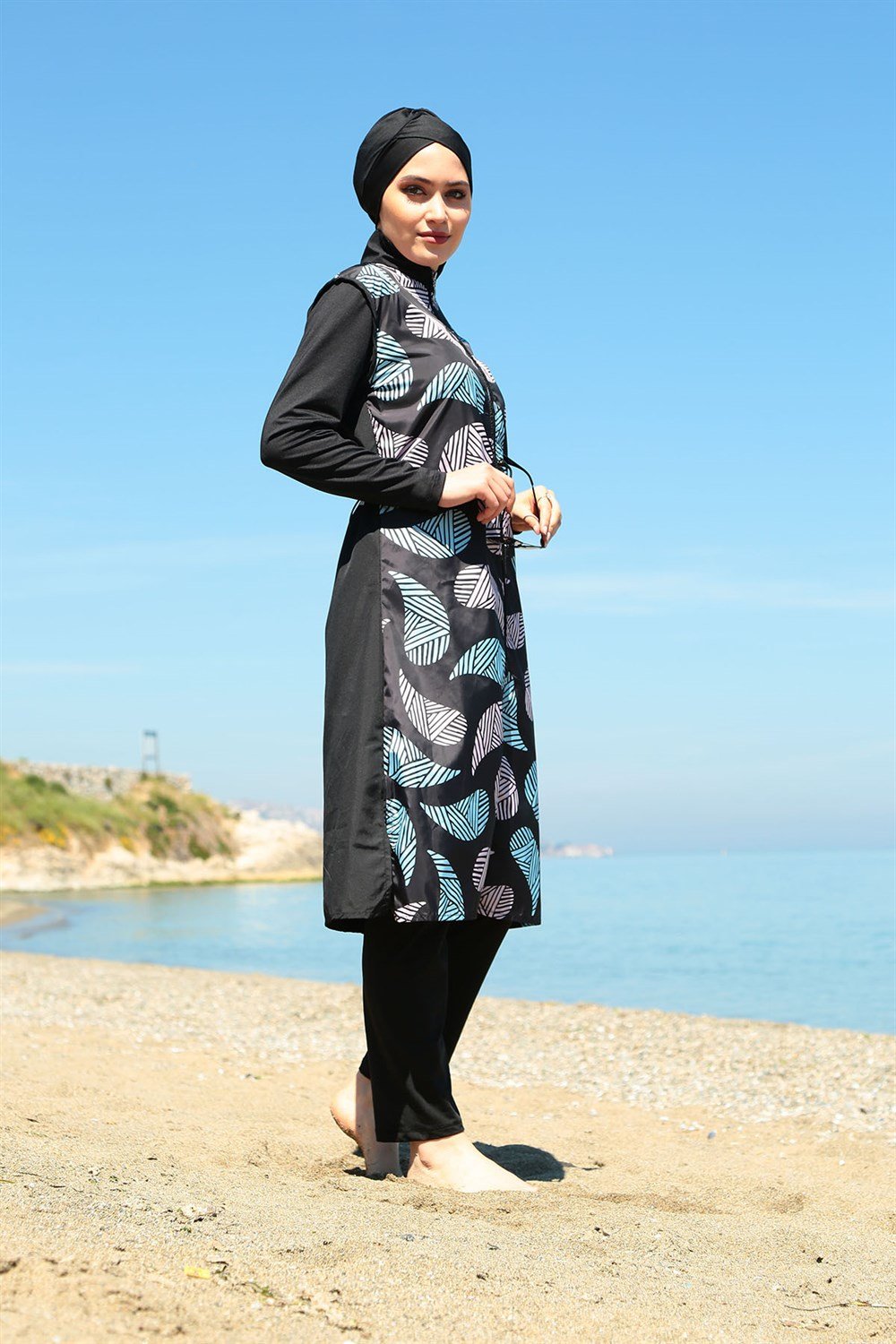 Tam Kapalı Tesettür Mayo Deniz Mayosu TD21-198 Siyah