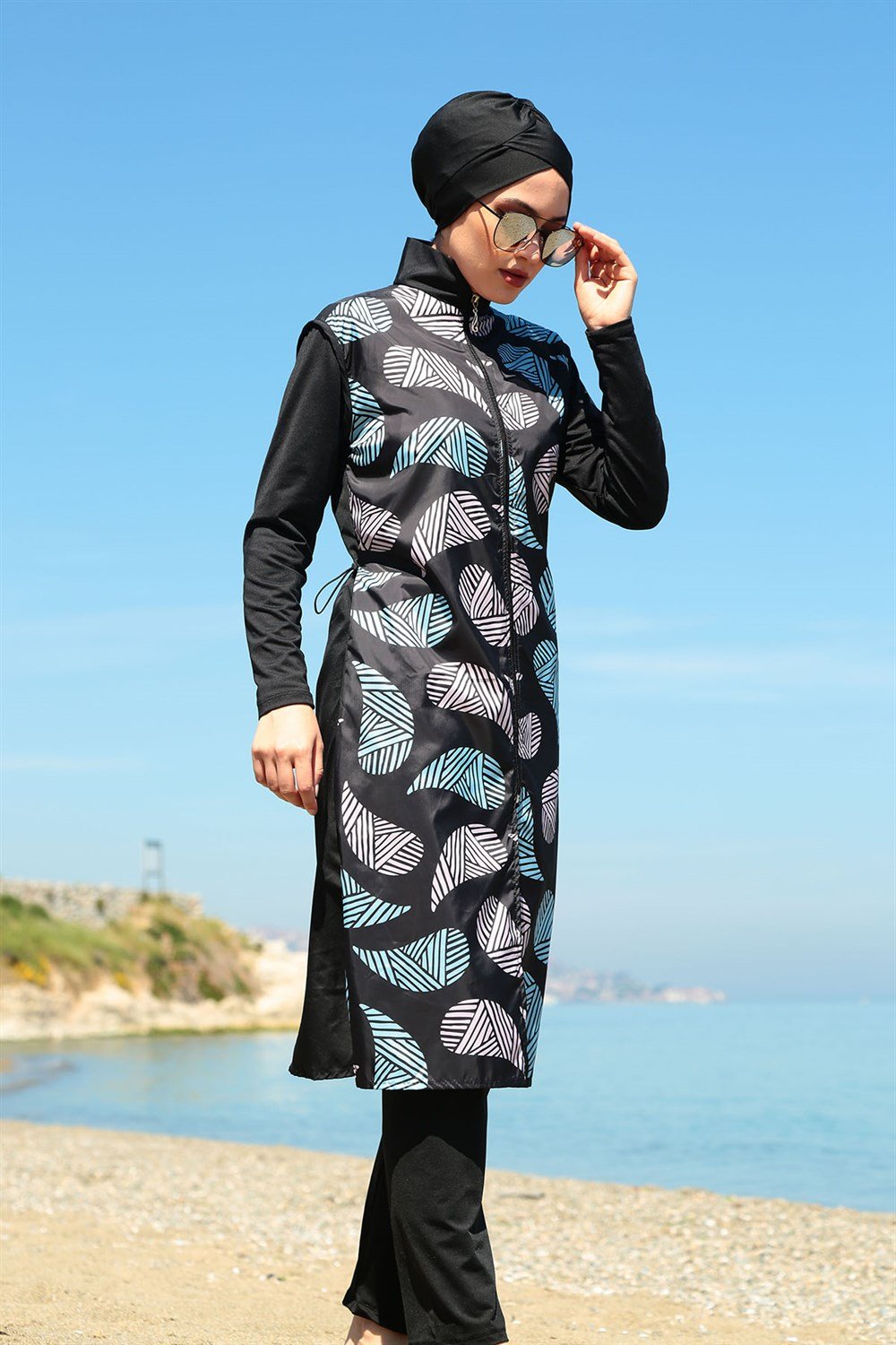 Tam Kapalı Tesettür Mayo Deniz Mayosu TD21-198 Siyah