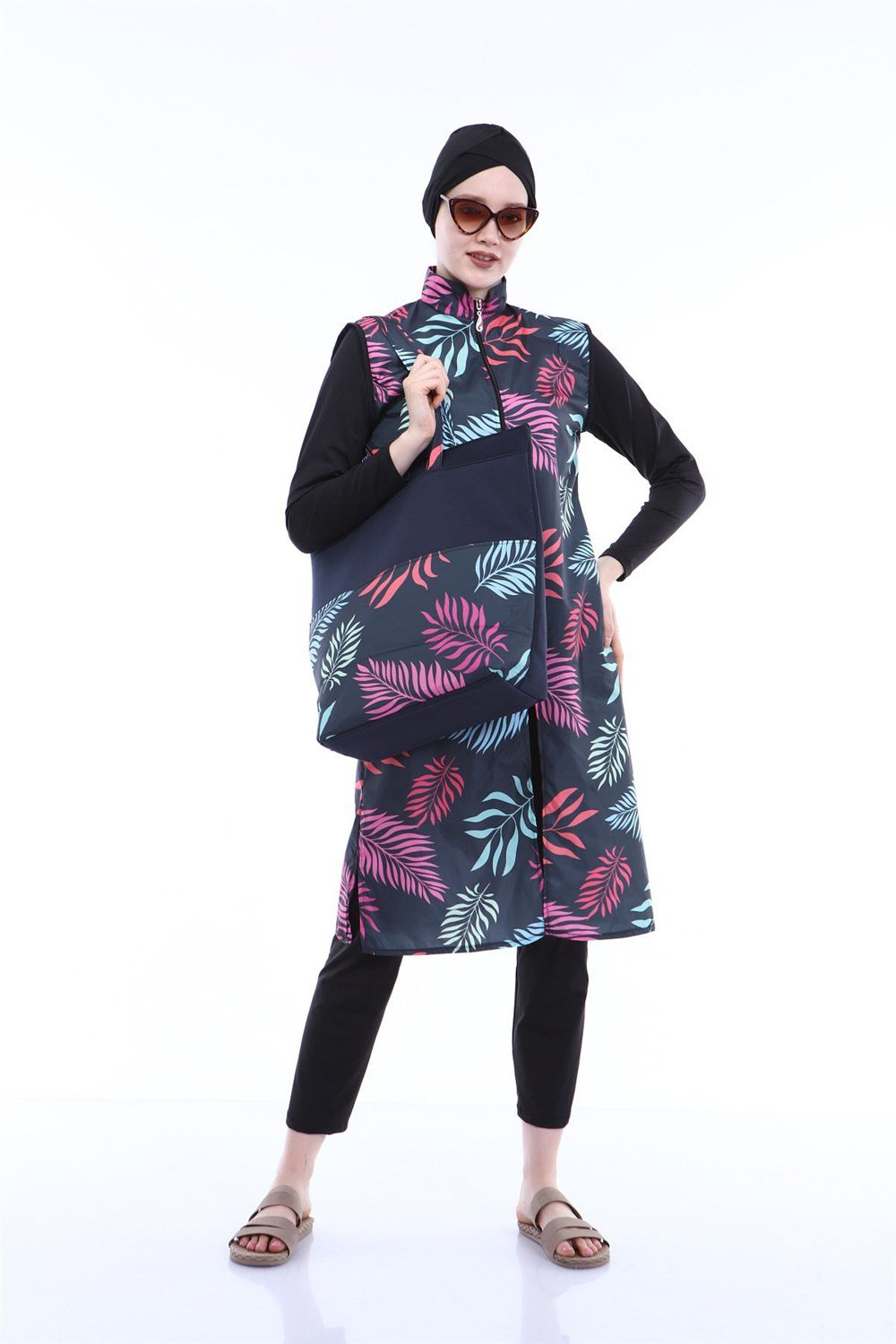 Tam Kapalı Tesettür Mayo Deniz Mayosu TD21-219 Siyah