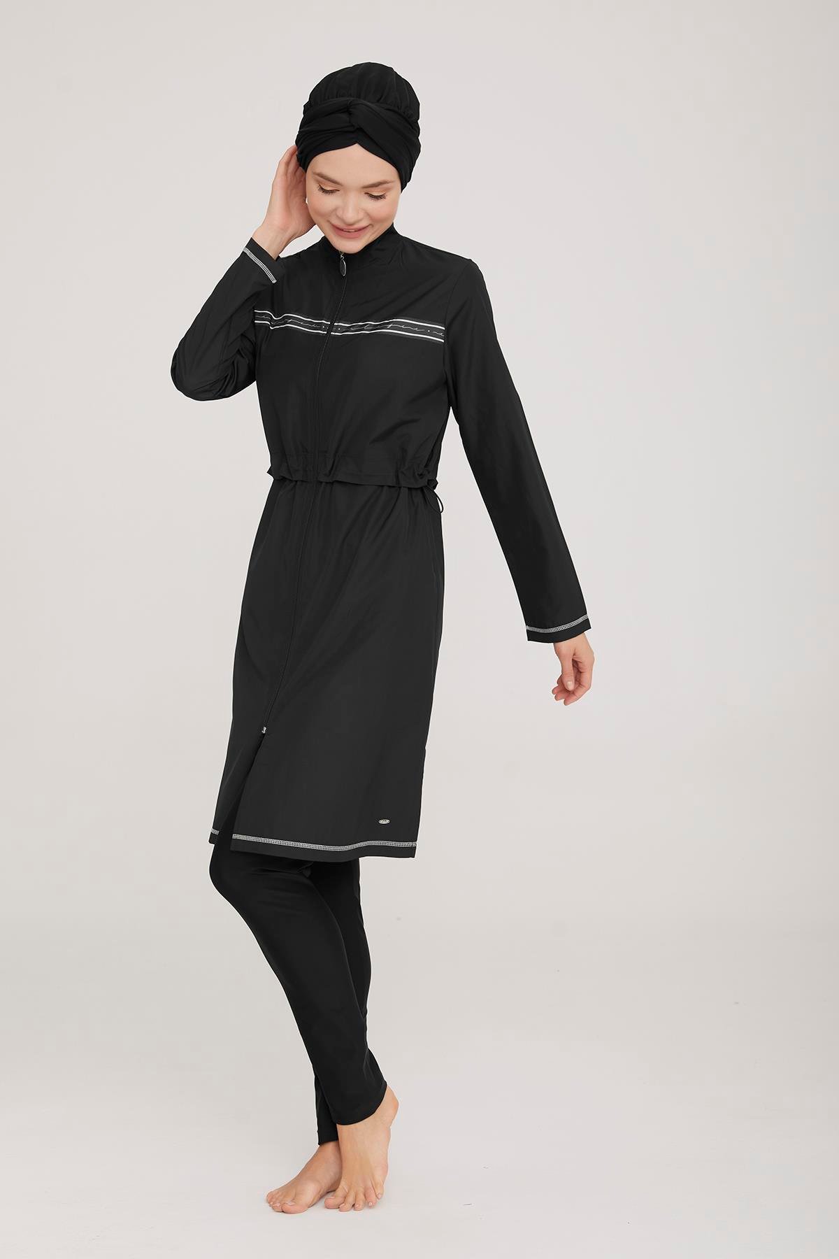 Tam Kapalı Tesettür Mayo Dına 1329 Siyah Remsa Mayo