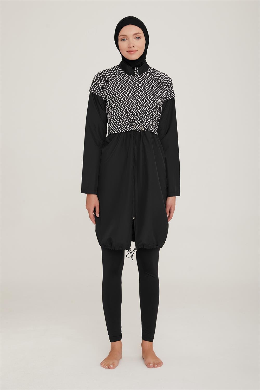 Tam Kapalı Tesettür Mayo Huno 1 1321 Siyah Remsa Mayo