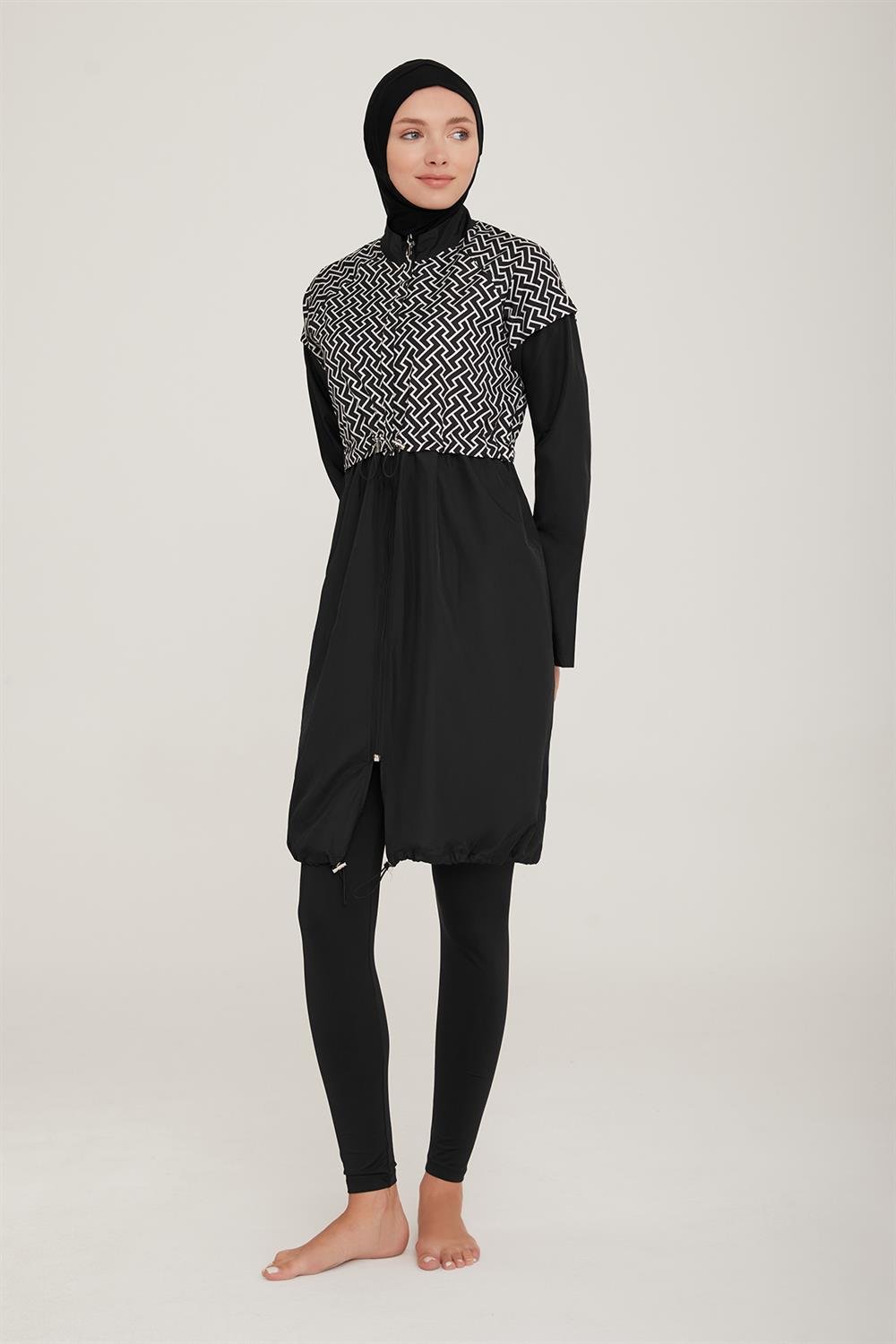 Tam Kapalı Tesettür Mayo Huno 1 1321 Siyah Remsa Mayo