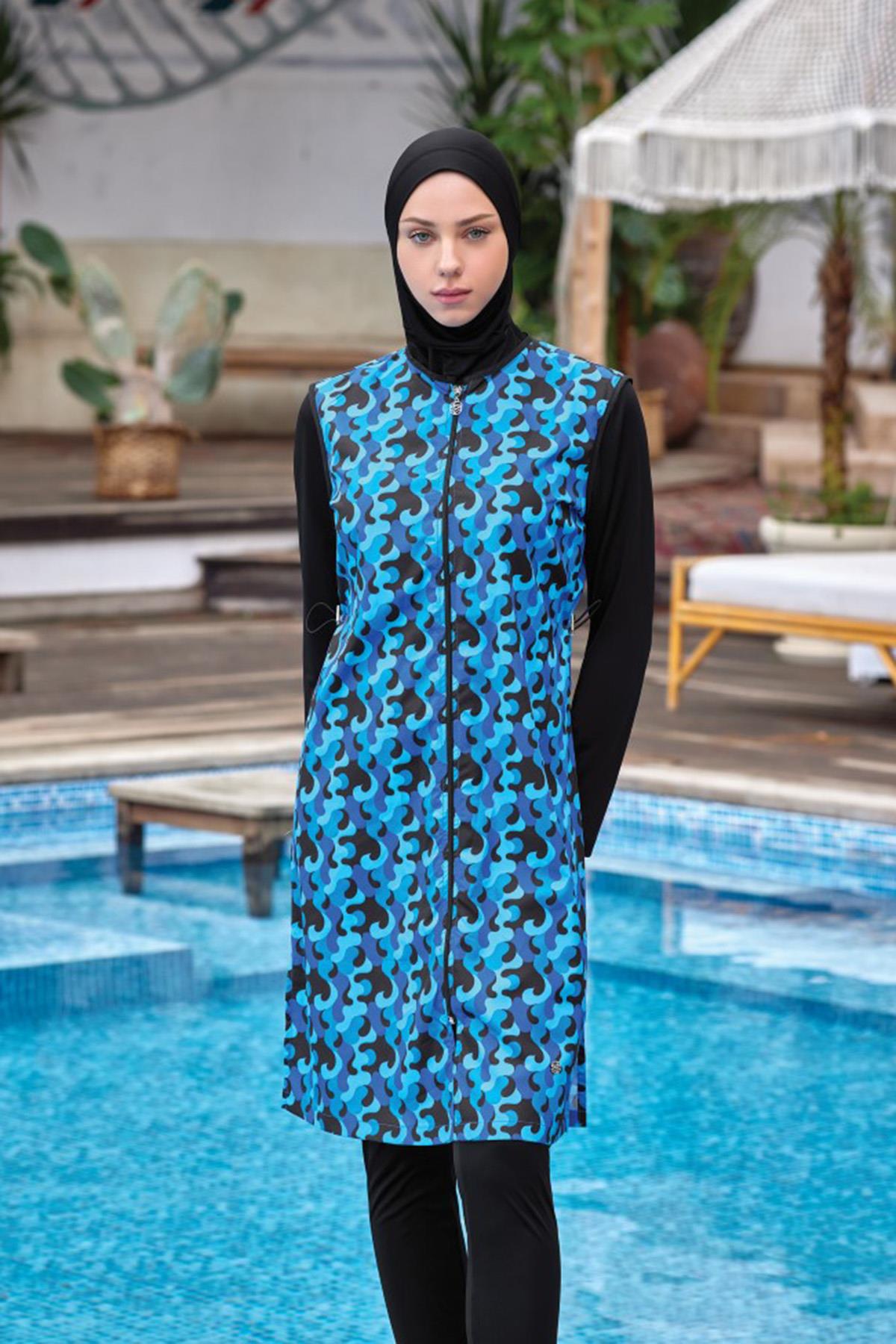 Tam Kapalı Tesettür Mayo Jaana 3 9048 Siyah Remsa Mayo