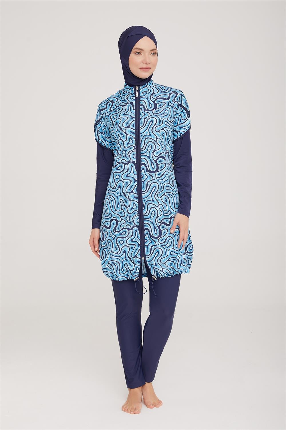 Tam Kapalı Tesettür Mayo Kınsey 1 1323 Koyu Lacivert Remsa Mayo