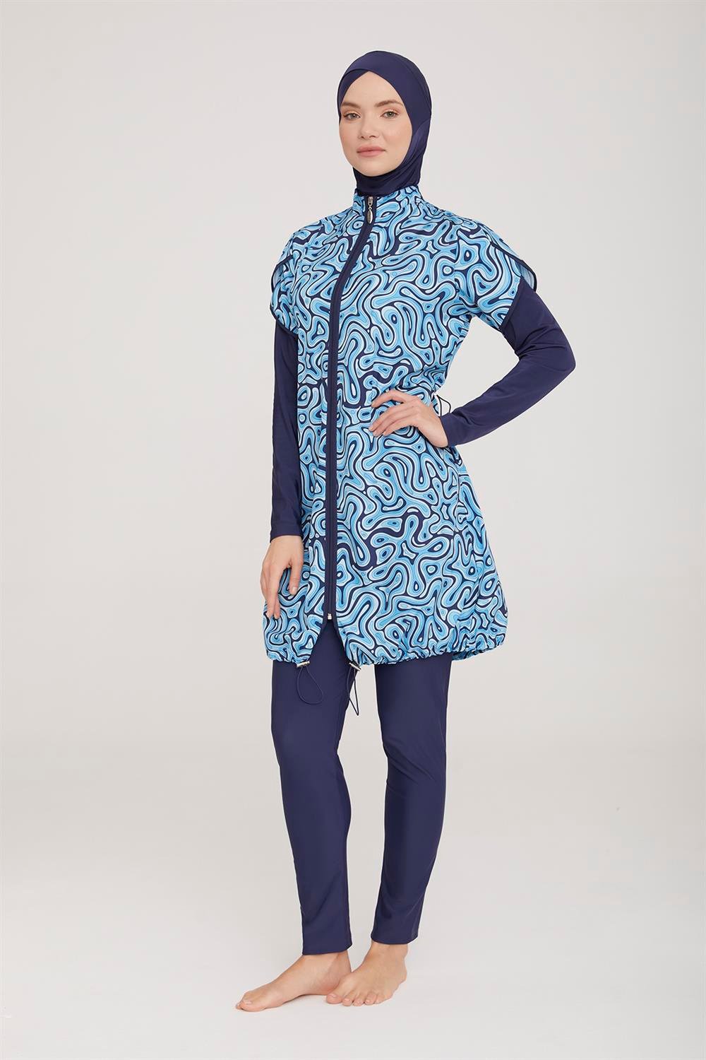 Tam Kapalı Tesettür Mayo Kınsey 1 1323 Koyu Lacivert Remsa Mayo