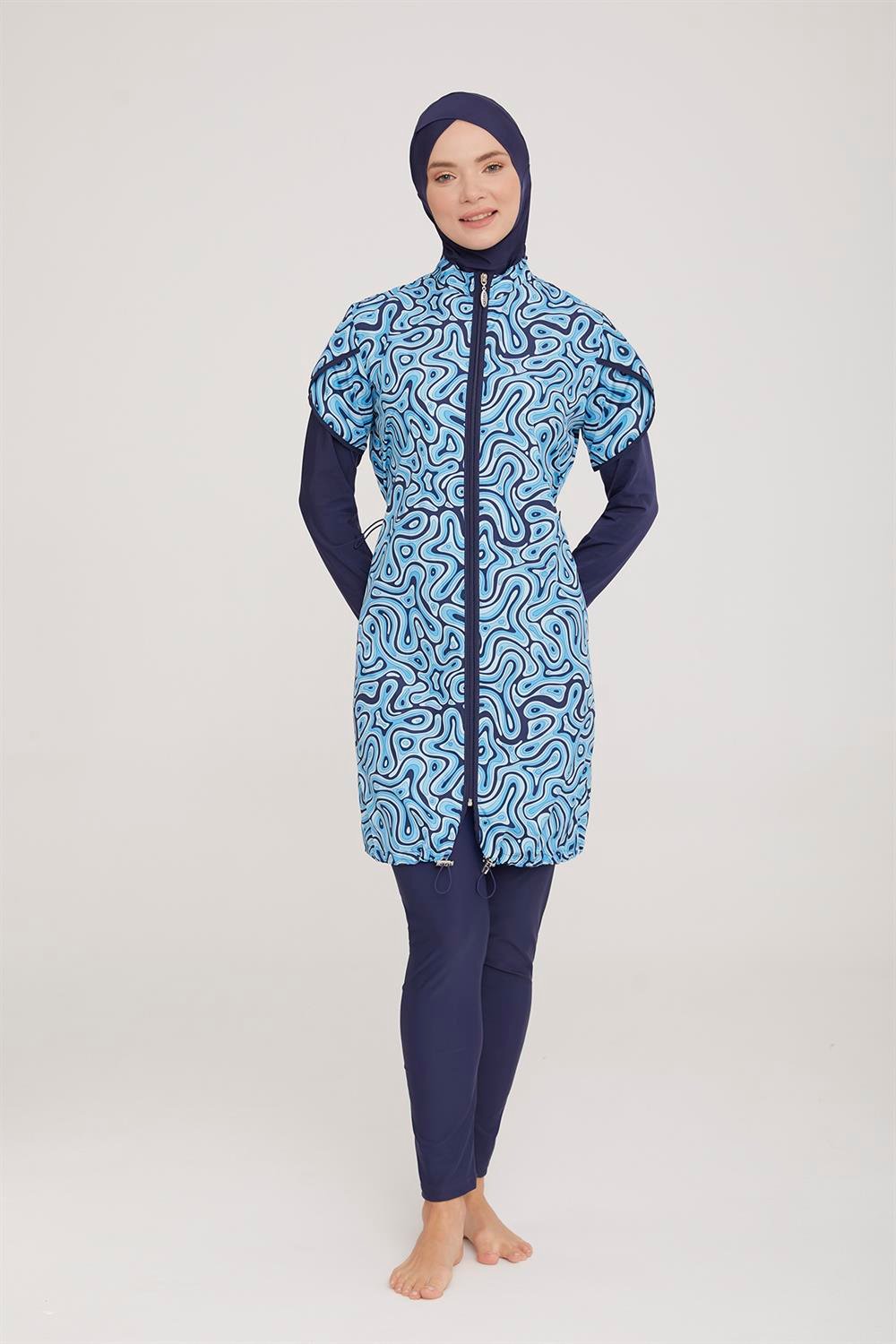 Tam Kapalı Tesettür Mayo Kınsey 1 1323 Koyu Lacivert Remsa Mayo