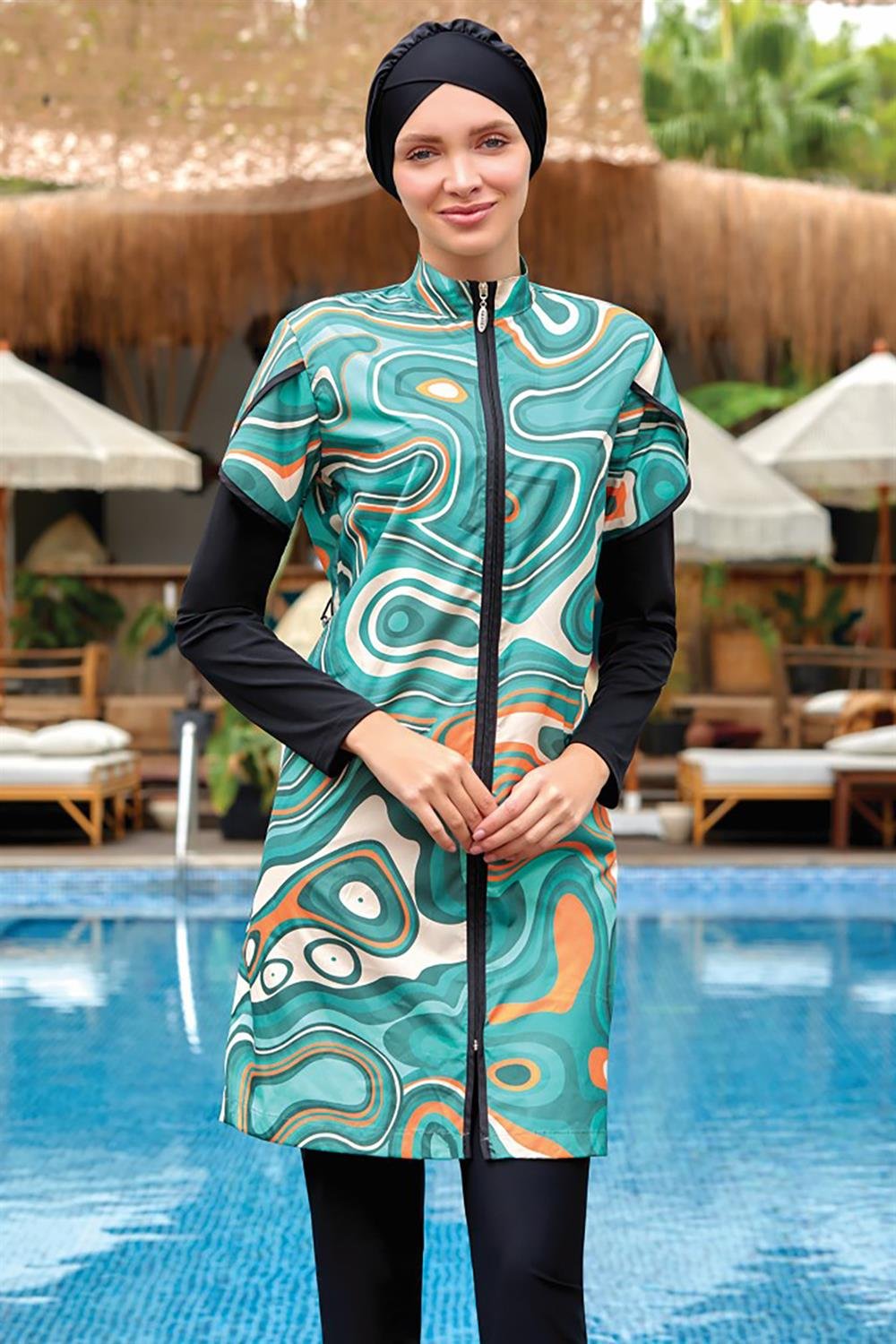 Tam Kapalı Tesettür Mayo Kınsey 2 1324 Siyah Remsa Mayo