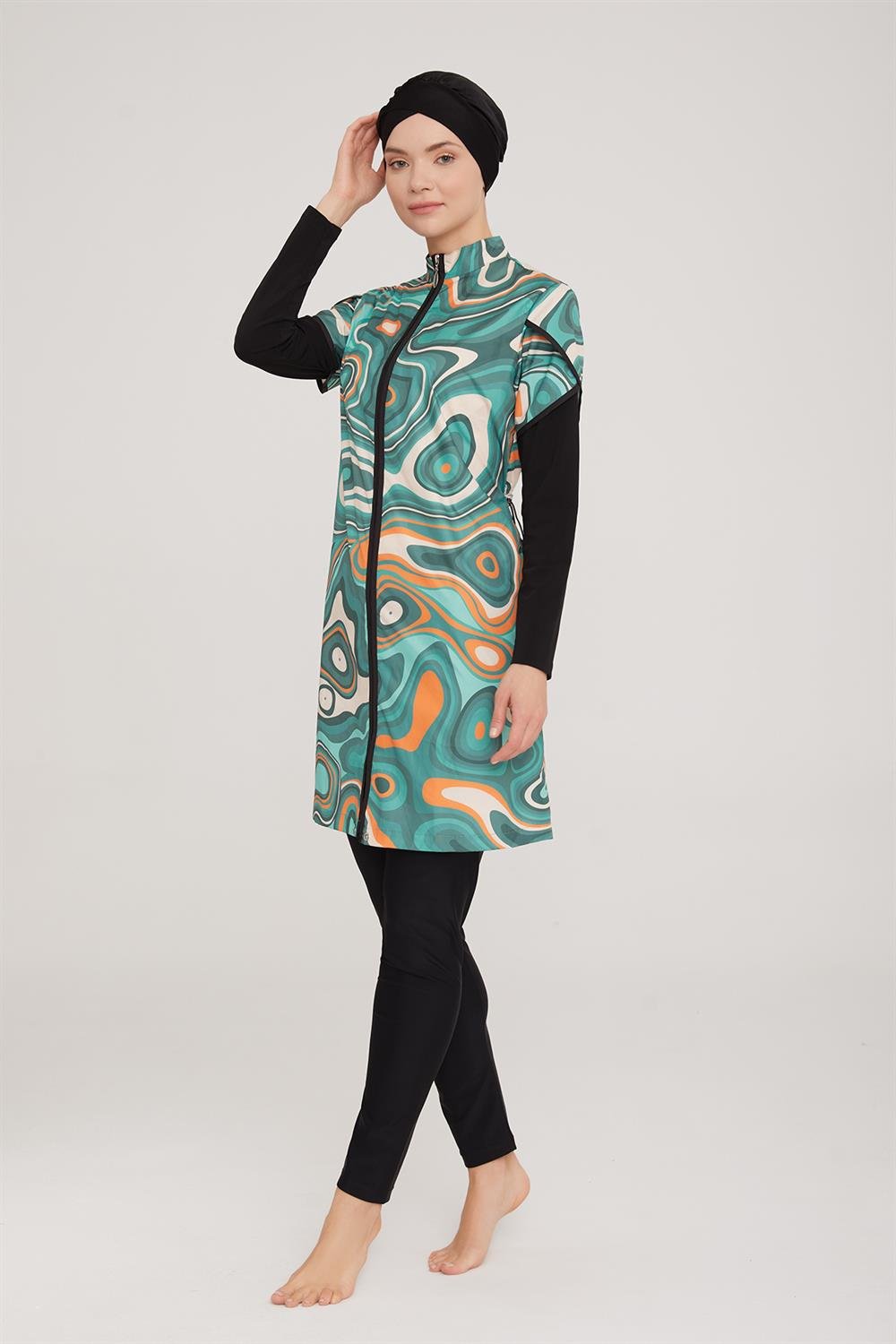 Tam Kapalı Tesettür Mayo Kınsey 2 1324 Siyah Remsa Mayo