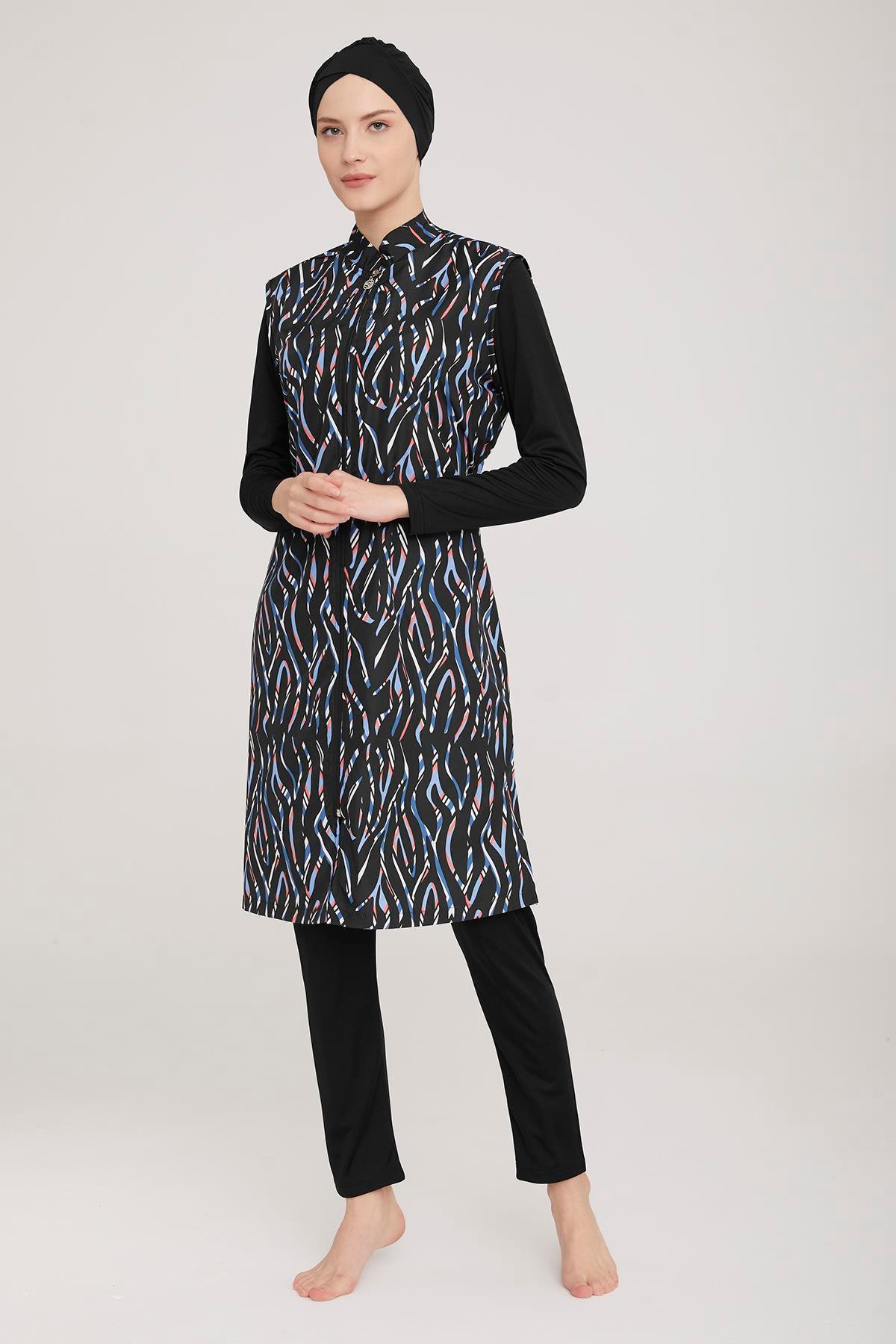 Tam Kapalı Tesettür Mayo Molly 1 9051 Siyah Remsa Mayo