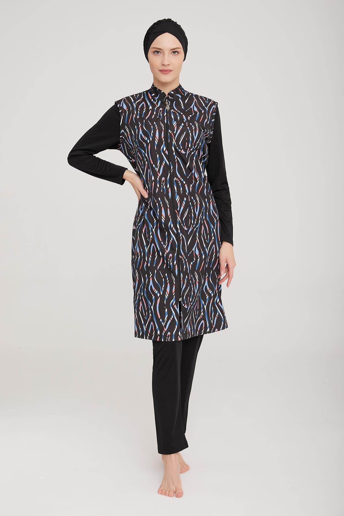 Tam Kapalı Tesettür Mayo Molly 1 9051 Siyah Remsa Mayo