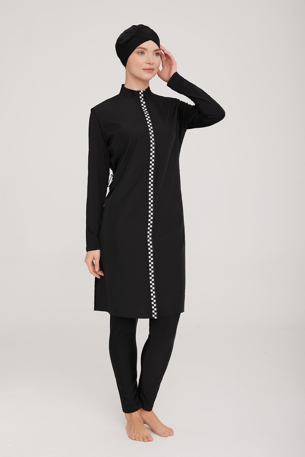 Tam Kapalı Tesettür Mayo Pera 2238 Siyah Remsa Mayo