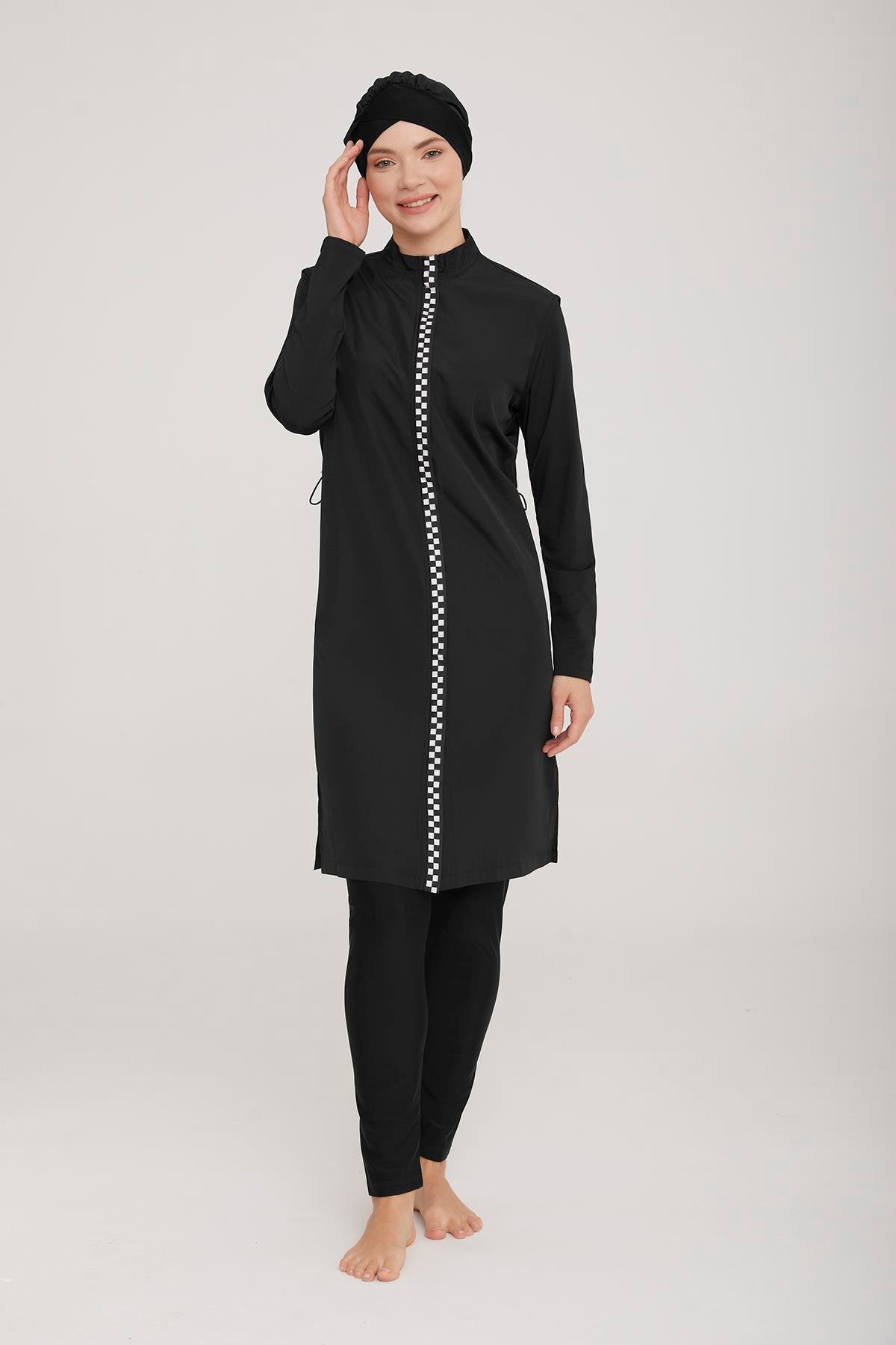 Tam Kapalı Tesettür Mayo Pera 2238 Siyah Remsa Mayo