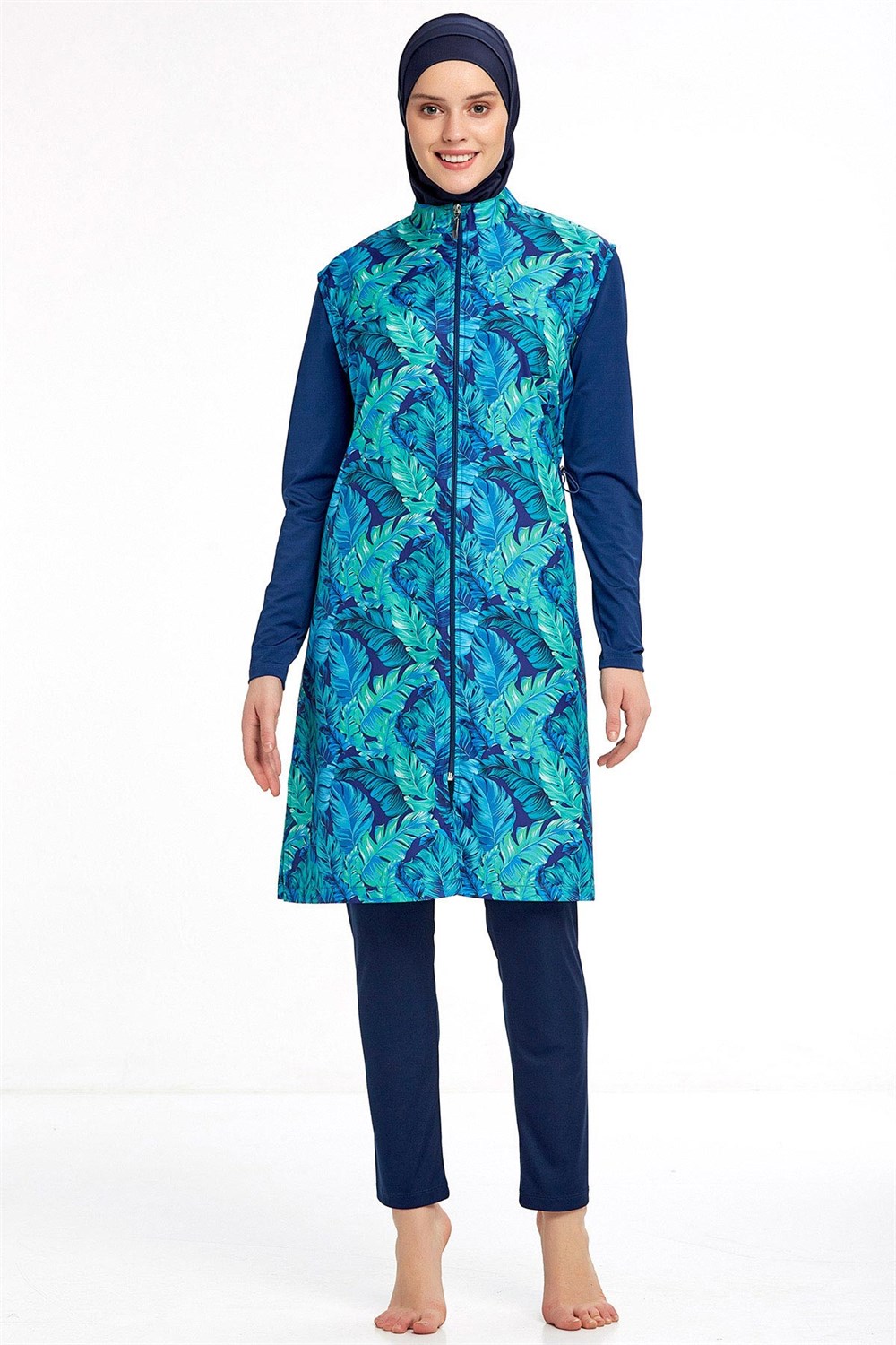 Tam Kapalı Tesettür Mayo Rozamay 0932 Açık Lacivert