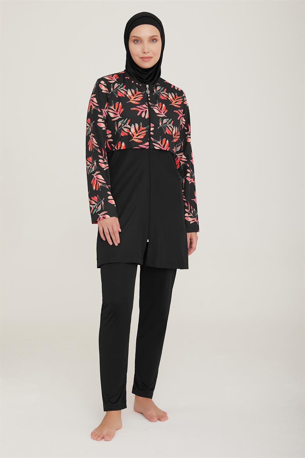 Tam Kapalı Tesettür Mayo Sadun 2 9056 Siyah Lacivert Remsa Mayo