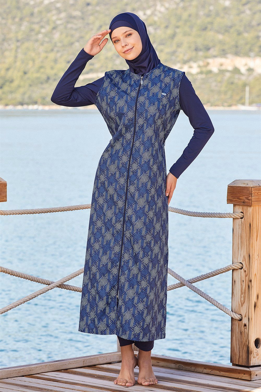 Tam Kapalı Tesettür Mayo Tam Uzun Boy 2175 Koyu Lacivert