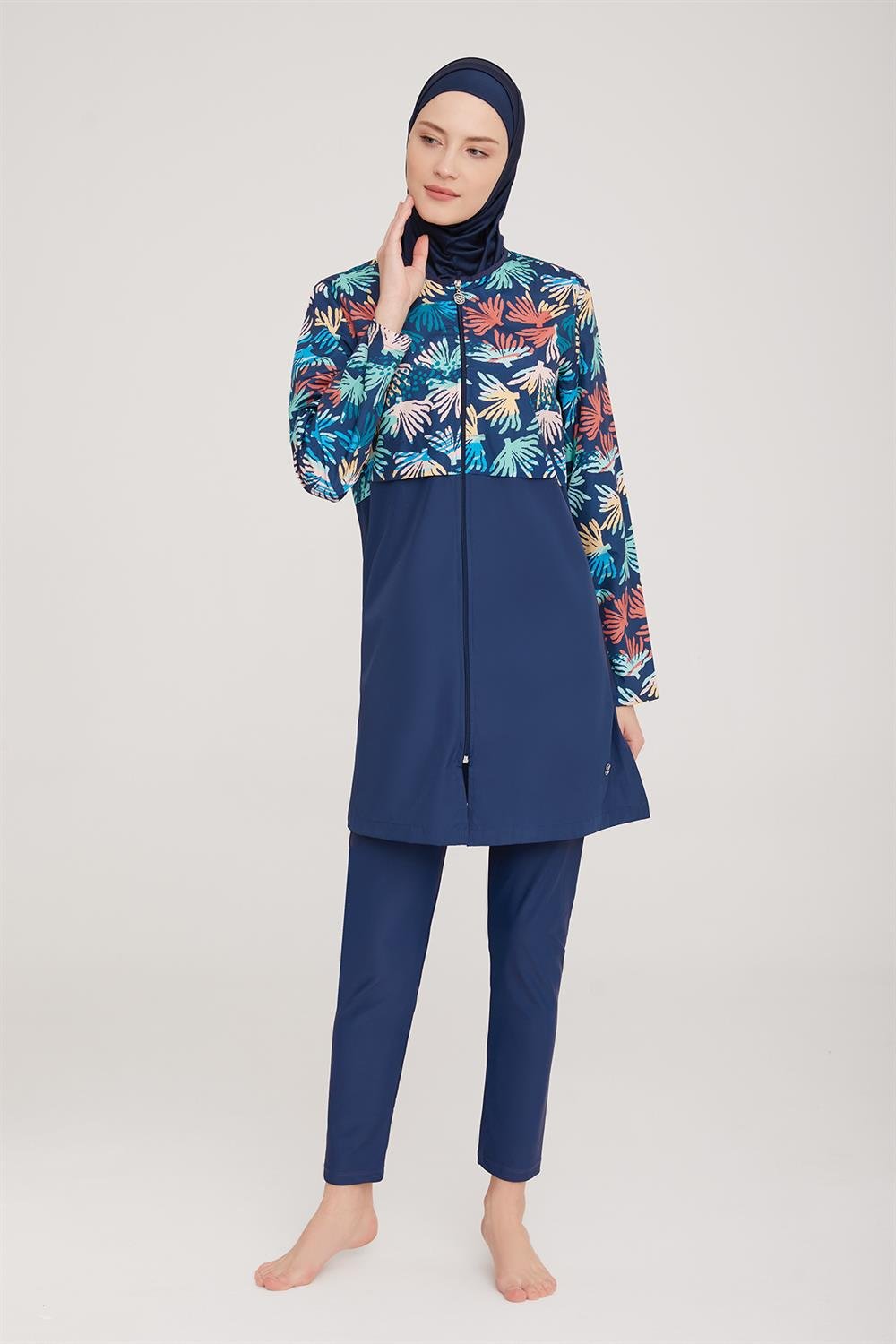 Tam Kapalı Tesettür Mayo Tova 9058 Koyu Lacivert Remsa Mayo