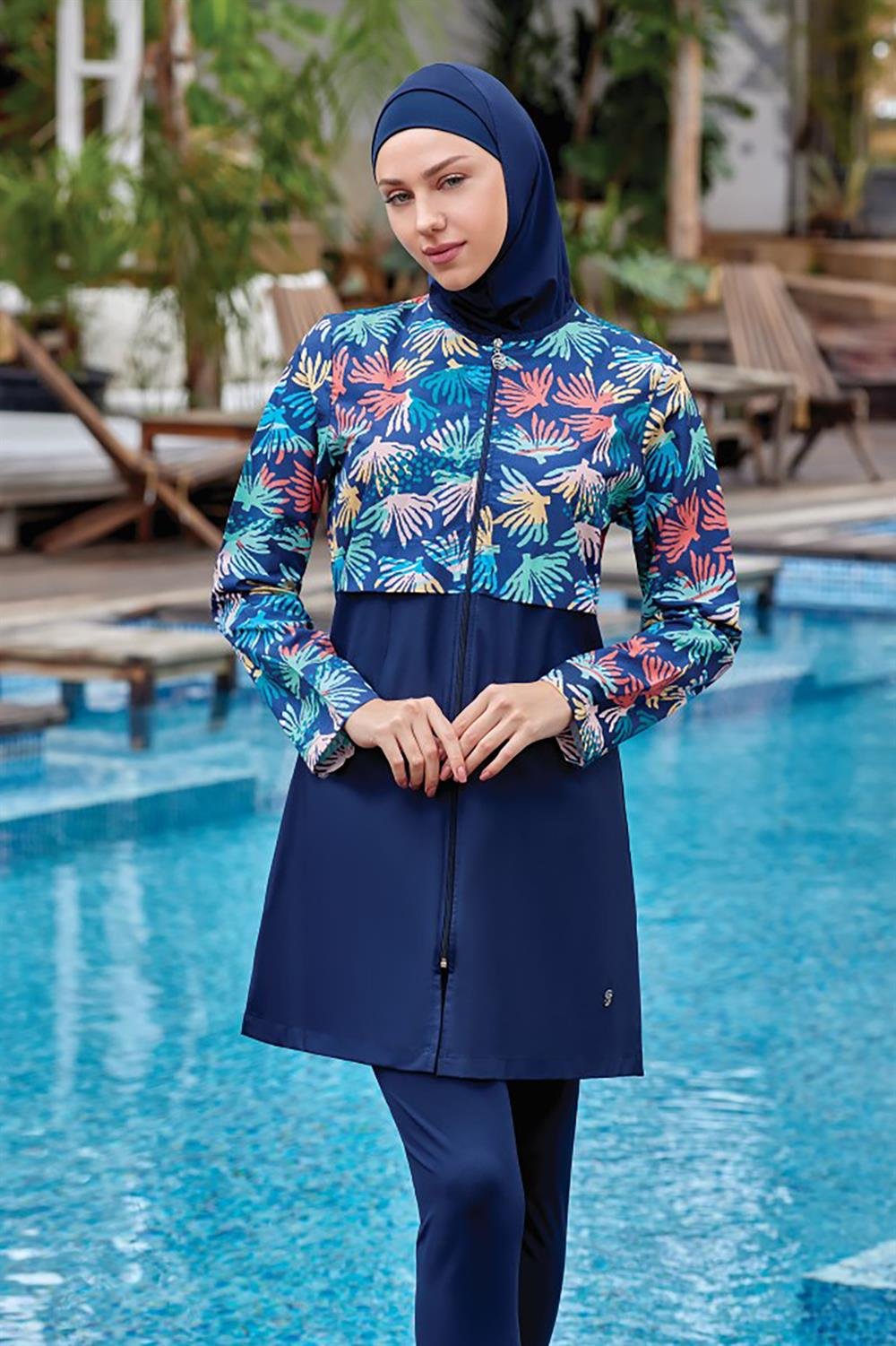 Tam Kapalı Tesettür Mayo Tova 9058 Koyu Lacivert Remsa Mayo