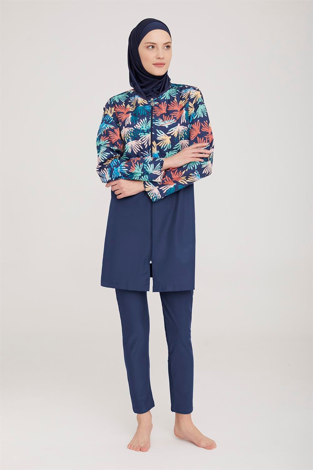 Tam Kapalı Tesettür Mayo Tova 9058 Koyu Lacivert Remsa Mayo