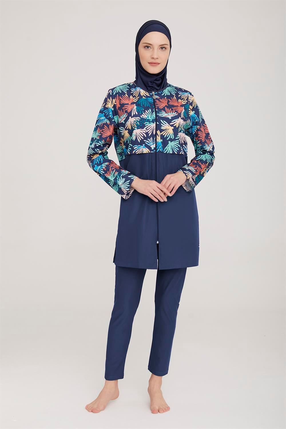 Tam Kapalı Tesettür Mayo Tova 9058 Koyu Lacivert Remsa Mayo